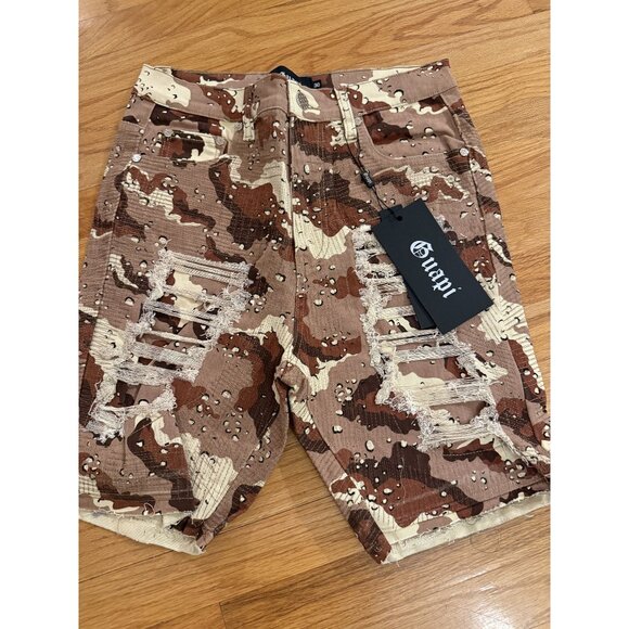 NWT Guapi Men's Denim Shorts Size 38 Frayed Brown Design [jb] - Picture 1 of 6